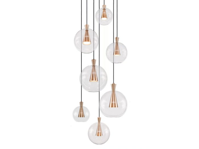 CONE CLUSTER 7 - LED brass and glass pendant lamp _ Marc Wood Studio